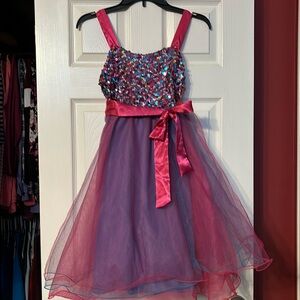 NWT Justice pink & blue sparky dress ribbon sash multi color sequins size 16